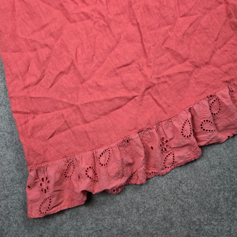 Terzo Millennio Linen Dress Womens Medium Pink Eyelet Lace Ruffle Made in Italy - Picture 2 of 8